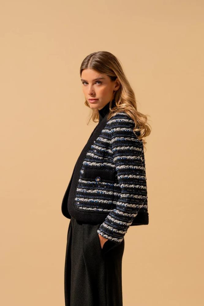 EDWARD ACHOUR JAQUETA RISCAS COM DETALHE DE MALHA