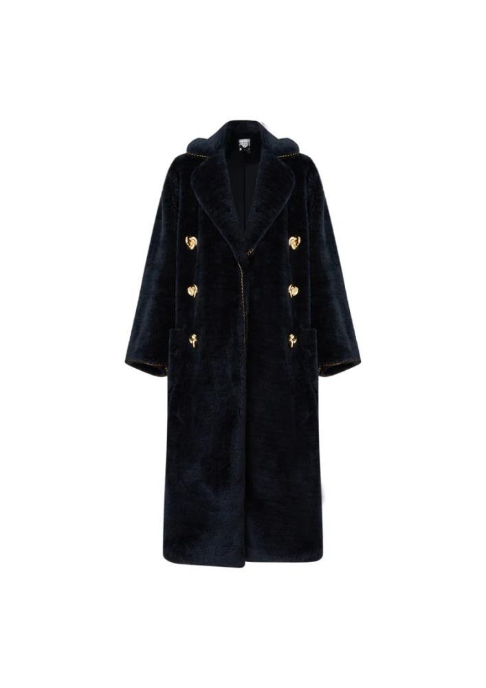 EDWARD ACHOUR CASACO DE PELO LONGO COM BOTÕES DOURADOS