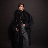 EDWARD ACHOUR CASACO DE PELO LONGO COM BOTÕES DOURADOS