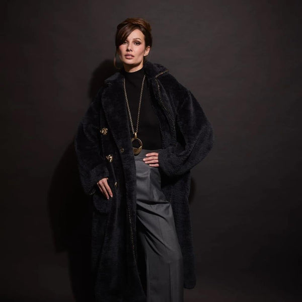 EDWARD ACHOUR CASACO DE PELO LONGO COM BOTÕES DOURADOS