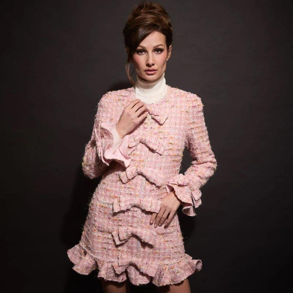 EDWARD ACHOUR VESTIDO EM TWEED  EM TONS PASTEL