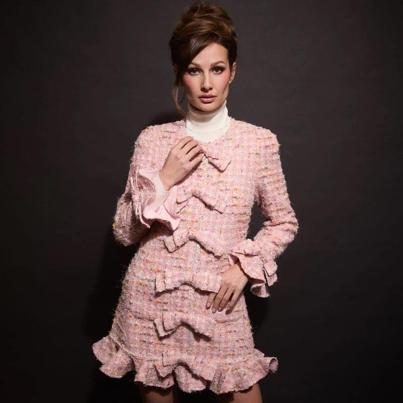 EDWARD ACHOUR VESTIDO EM TWEED  EM TONS PASTEL