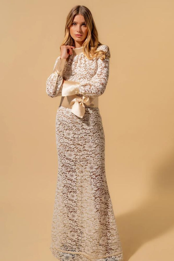 EDWARD ACHOUR VESTIDO DE RENDA BEGE
