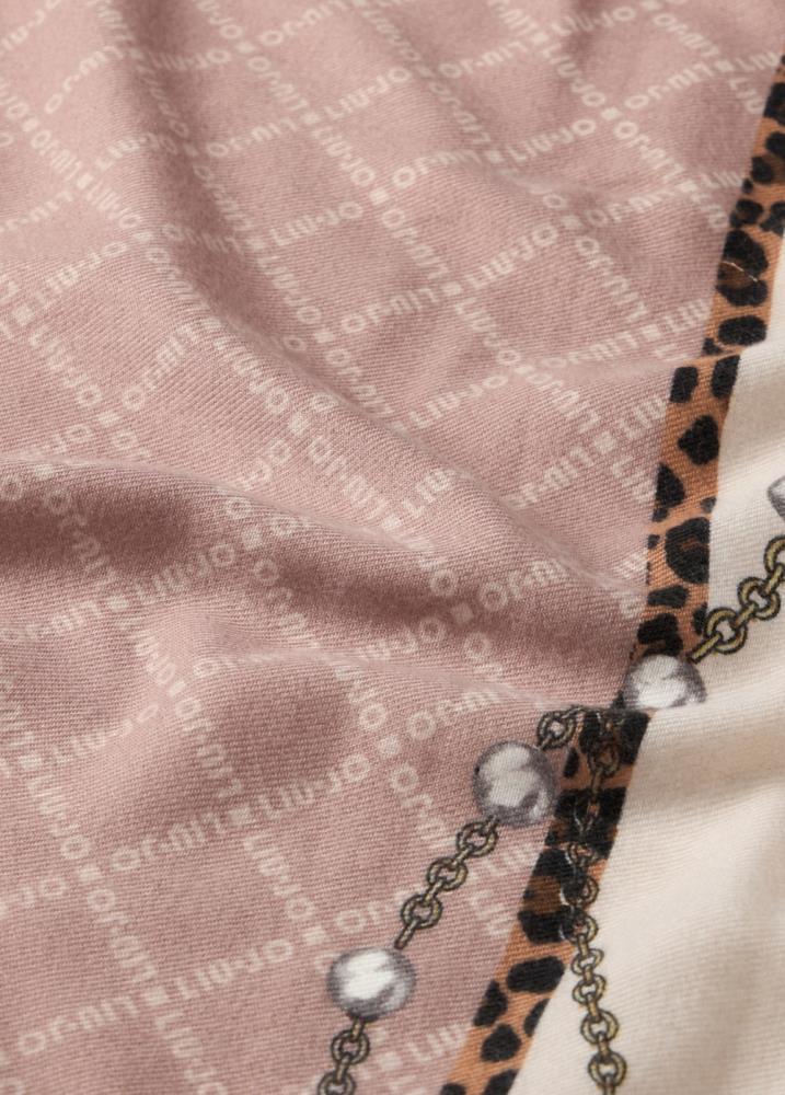 LIU.JO LENÇO BEGE COM LOGO E PRINT ANIMAL