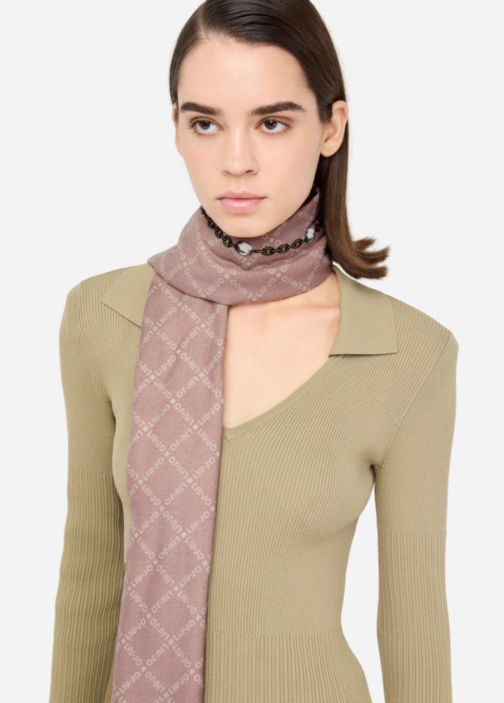 LIU.JO LENÇO BEGE COM LOGO E PRINT ANIMAL