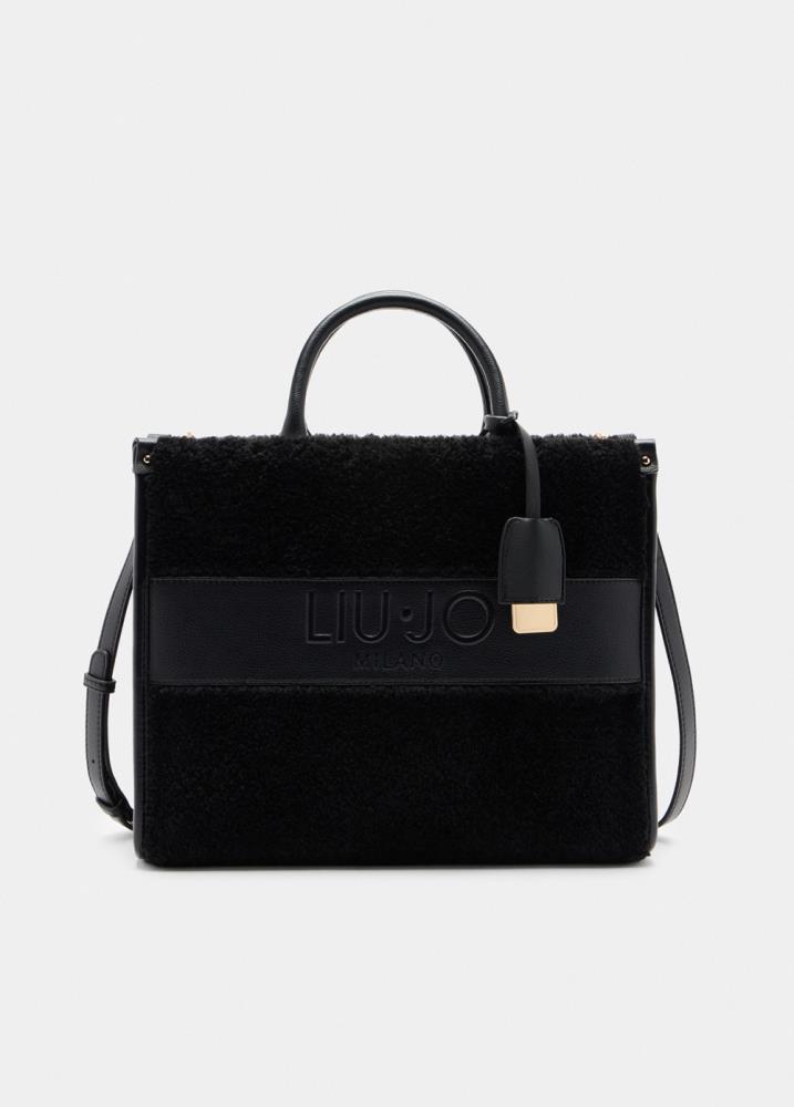 LIU.JO SHOPPING BAG PRETO DE PÊLO