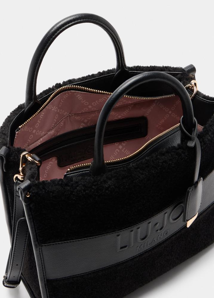 LIU.JO SHOPPING BAG PRETO DE PÊLO