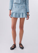 LIU.JO MINI SAIA EM TWEED EM AZUL COM BOTÕES EM BRILHANTES