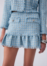 LIU.JO MINI SAIA EM TWEED EM AZUL COM BOTÕES EM BRILHANTES