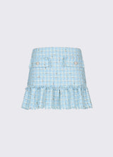 LIU.JO MINI SAIA EM TWEED EM AZUL COM BOTÕES EM BRILHANTES