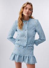 LIU.JO CASACO EM TWEED AZUL COM BOTÕES EM BRILHANTES