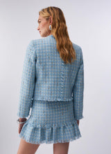 LIU.JO CASACO EM TWEED AZUL COM BOTÕES EM BRILHANTES