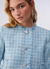 LIU.JO CASACO EM TWEED AZUL COM BOTÕES EM BRILHANTES