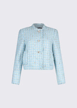LIU.JO CASACO EM TWEED AZUL COM BOTÕES EM BRILHANTES