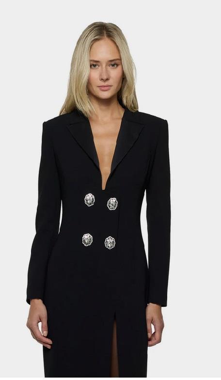 SIMONA CORSELLINI VESTIDO COMPRIDO COM BOTÕES EM STRASS