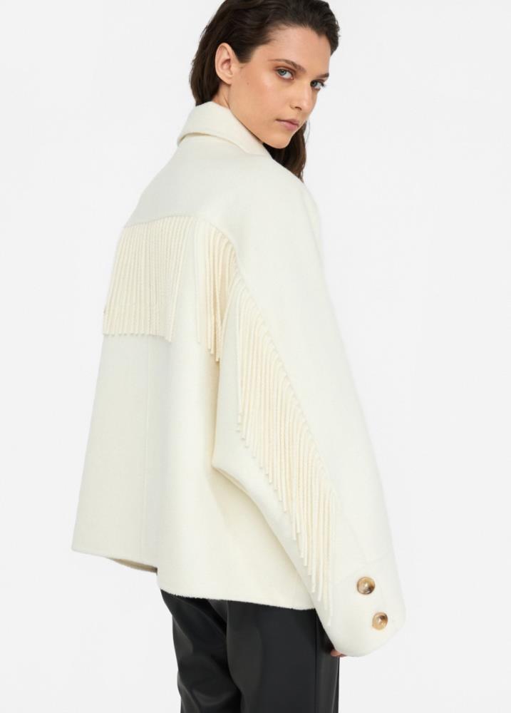 LIU.JO CASACO DE LÃ BRANCO COM FRANJAS