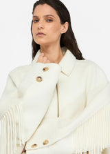 LIU.JO CASACO DE LÃ BRANCO COM FRANJAS