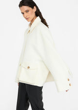 LIU.JO CASACO DE LÃ BRANCO COM FRANJAS