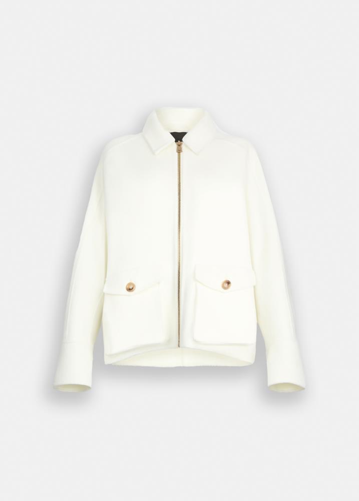 LIU.JO CASACO DE LÃ BRANCO COM FRANJAS