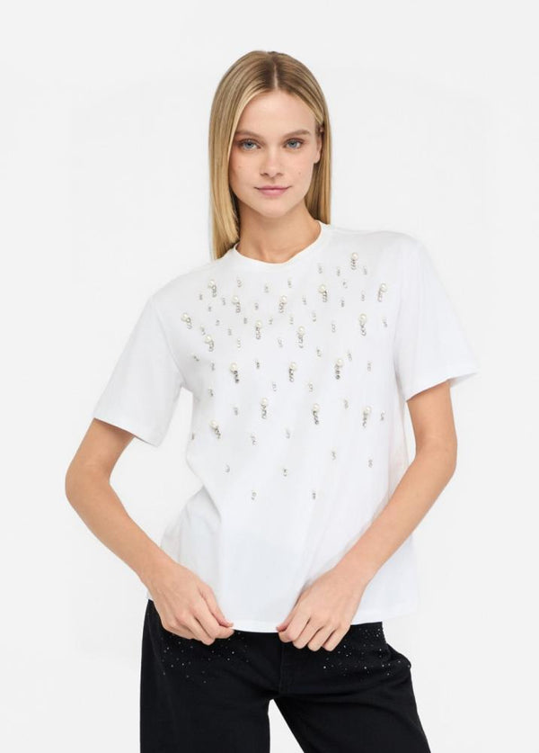 LIU.JO T-SHIRT COM PEROLAS E STRASS