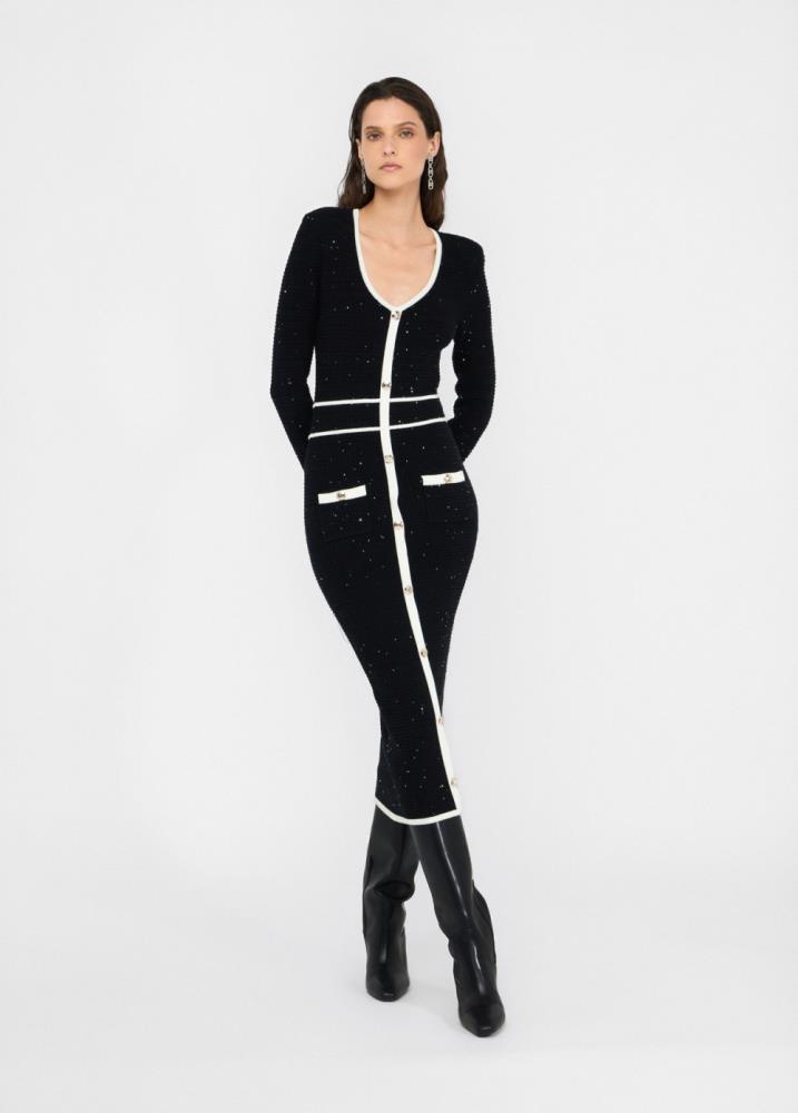 LIU.JO VESTIDO COMPRIDO DE MALHA PRETO E BRANCO