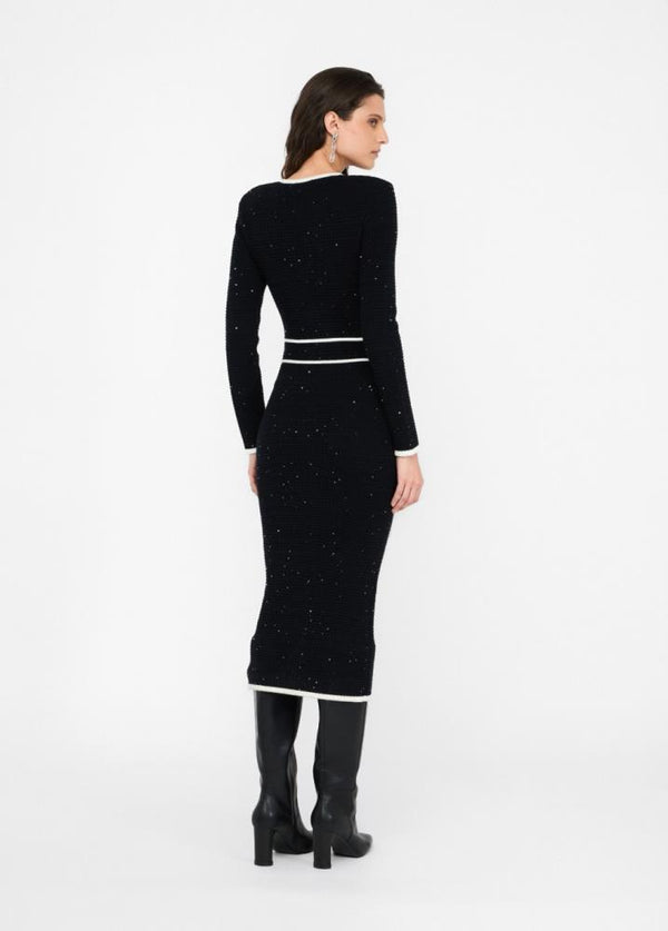 LIU.JO VESTIDO COMPRIDO DE MALHA PRETO E BRANCO