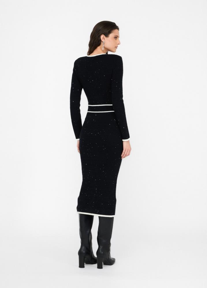 LIU.JO VESTIDO COMPRIDO DE MALHA PRETO E BRANCO