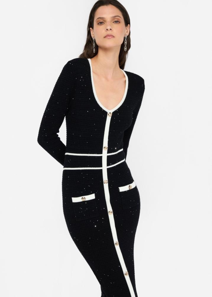 LIU.JO VESTIDO COMPRIDO DE MALHA PRETO E BRANCO