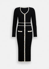 LIU.JO VESTIDO COMPRIDO DE MALHA PRETO E BRANCO