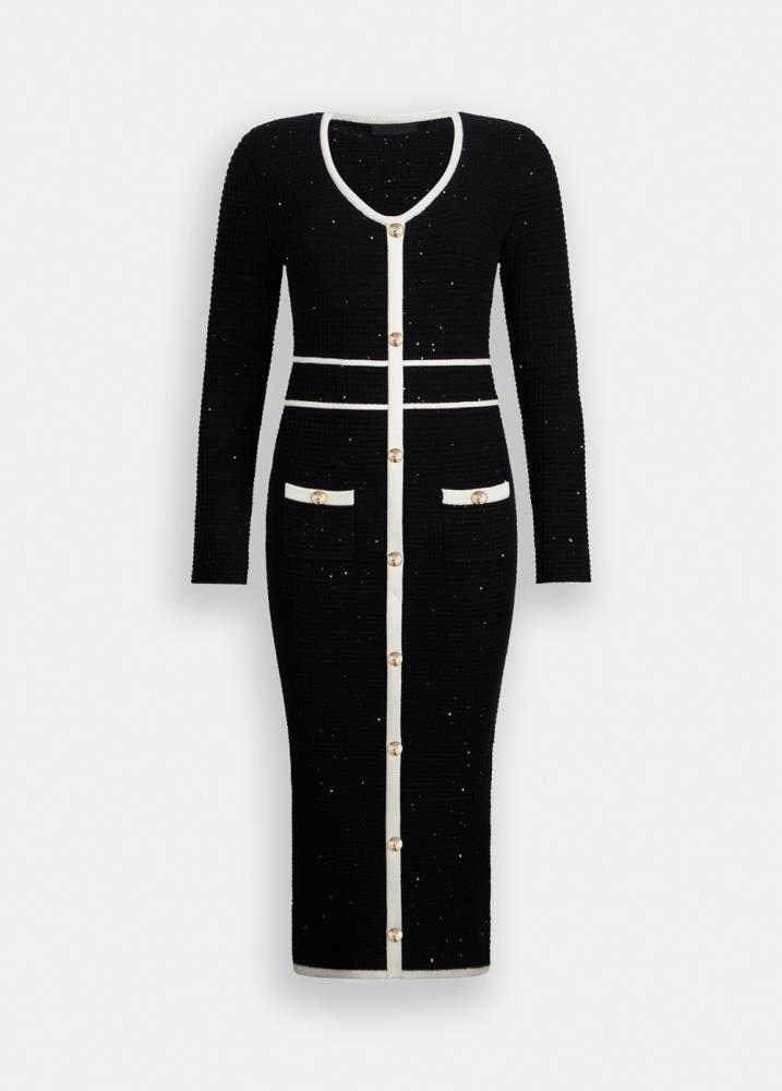 LIU.JO VESTIDO COMPRIDO DE MALHA PRETO E BRANCO