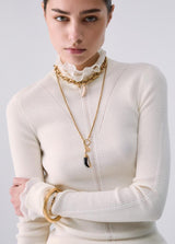 LIU.JO CAMISOLA DE MALHA BRANCA COM FOLHO NA GOLA