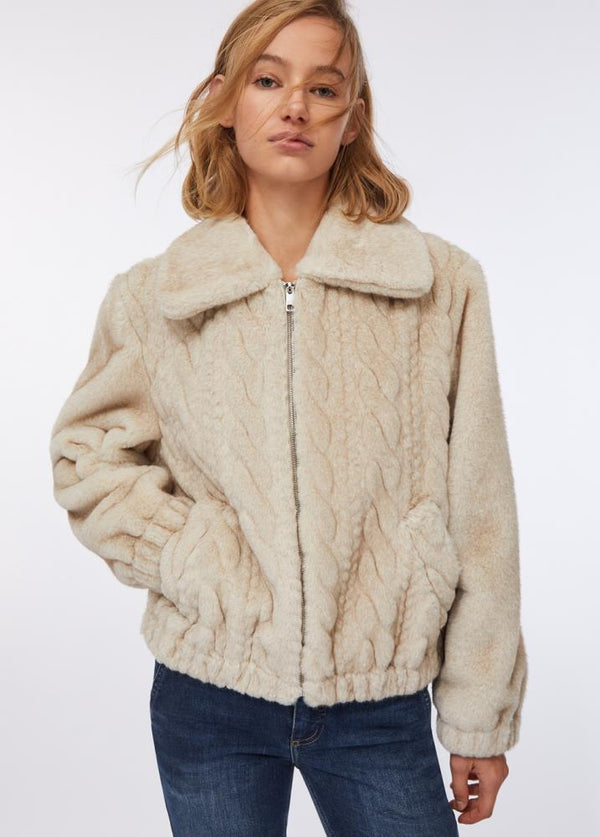 LIU.JO CASACO DE PÊLO BEGE SINTÉTICO COM EFEITO DE CORDA