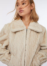 LIU.JO CASACO DE PÊLO BEGE SINTÉTICO COM EFEITO DE CORDA