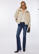 LIU.JO CASACO DE PÊLO BEGE SINTÉTICO COM EFEITO DE CORDA