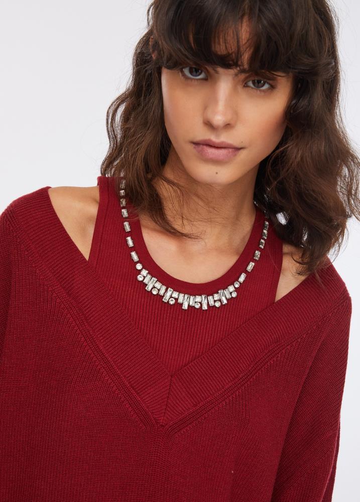 LIU.JO MALHA VERMELHA COM BRILHANTES NA GOLA