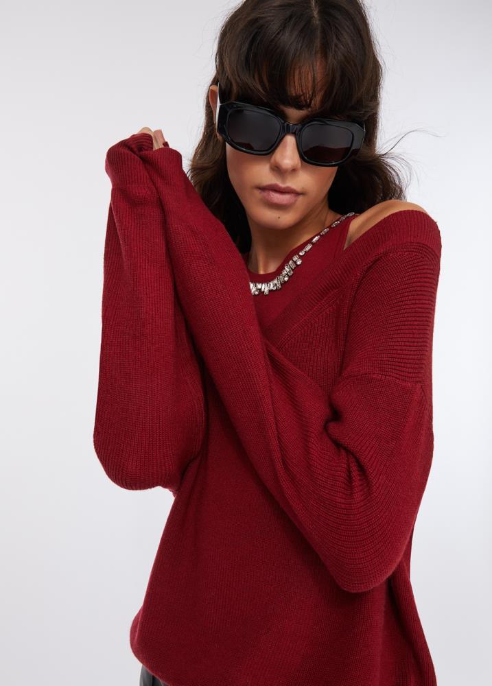 LIU.JO MALHA VERMELHA COM BRILHANTES NA GOLA