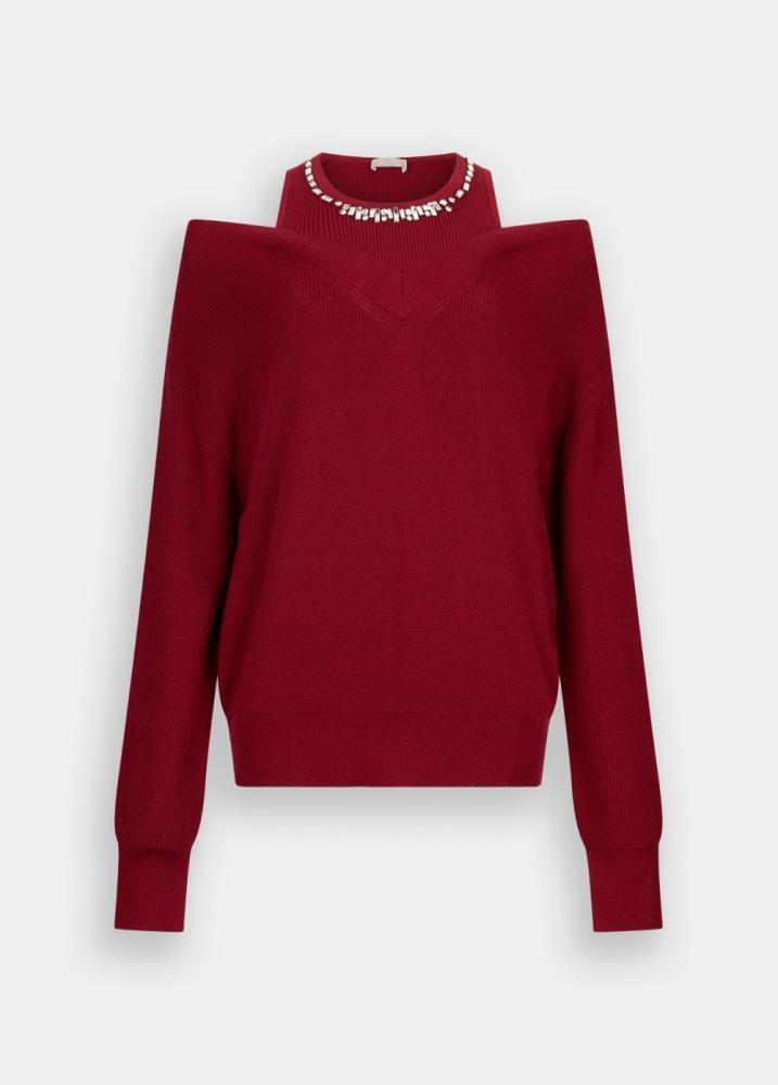 LIU.JO MALHA VERMELHA COM BRILHANTES NA GOLA