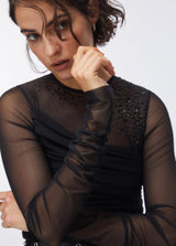 LIU.JO VESTIDO PRETO DE TULE EM STRASS