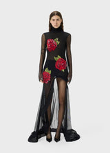 BLUMARINE VESTIDO DE TULE COM FLÔR VERMELHA