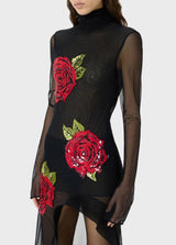 BLUMARINE VESTIDO DE TULE COM FLÔR VERMELHA