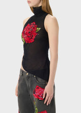 BLUMARINE TOP DE TULE COM FLÔR EM LANTEJOULAS