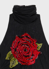 BLUMARINE TOP DE TULE COM FLÔR EM LANTEJOULAS