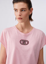 LIU.JO T-SHIRT ROSA COM LOGO EM STRASS