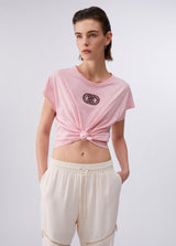 LIU.JO T-SHIRT ROSA COM LOGO EM STRASS
