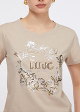LIU.JO T-SHIRT BEGE  COM APLICAÇÃO DE LANTEJOULAS
