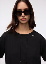 LIU.JO T-SHIRT DE ALGODÃO PRETA COM CORDÃO