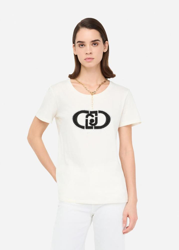 LIU.JO T-SHIRT COM LOGO A PEROLAS