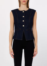 LIU.JO COLETE DE GANGA AZUL COM BOTÕES EM STRASS