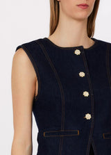 LIU.JO COLETE DE GANGA AZUL COM BOTÕES EM STRASS