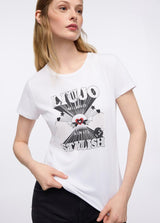 LIU.JO T-SHIRT BRANCA COM LOGO STRASS